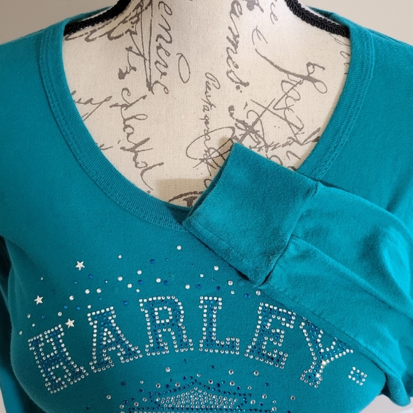 Harley Davidson Belle to Biker Embellished Top Blu - Picture 3 of 6